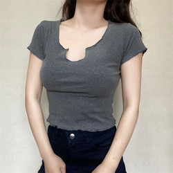 miss jijie lover navel-baring ear-cut pure cotton-waisted slim-fitting high-elastic pure lust hottie short-sleeved T-shirt