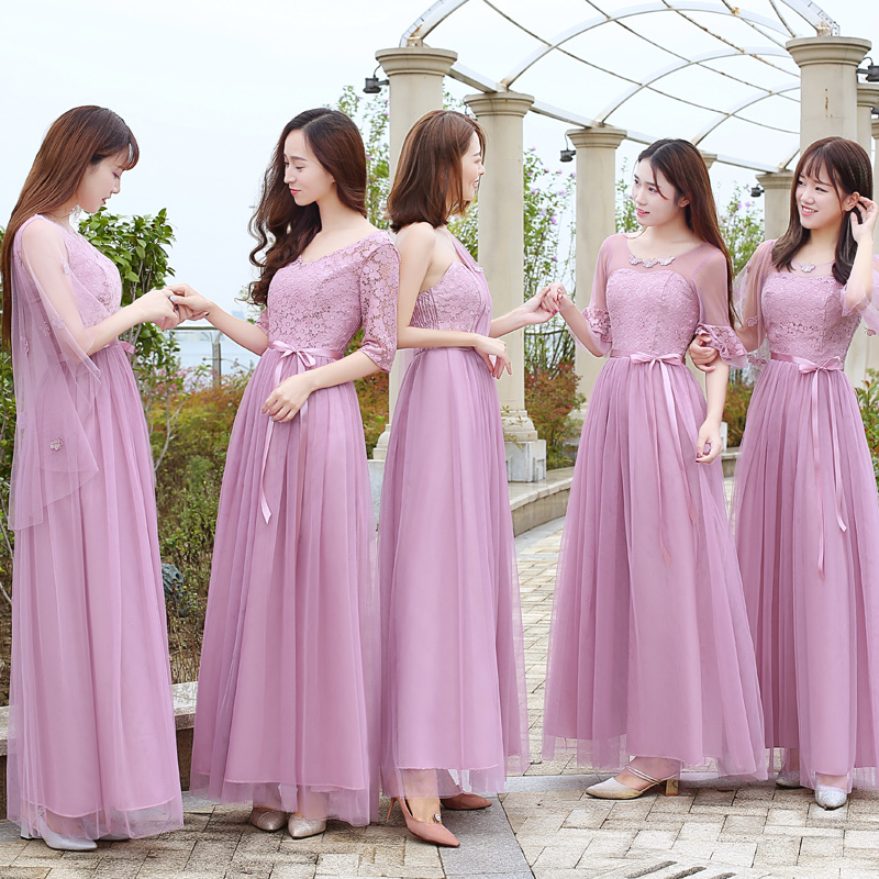 Bridesmaid Dress Long Style 2026 New High-End Sister Group Bridesmaid Dress Performance Dress Mid-Sleeve Annual Meeting Evening Dress