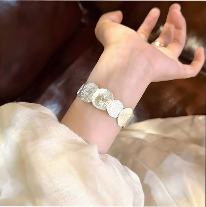 9999 Pure Silver December Bracelet for Women, New Chinese Style, Hand-Engraved, Solid Open Multi-Round Piece Pure Silver Bangle