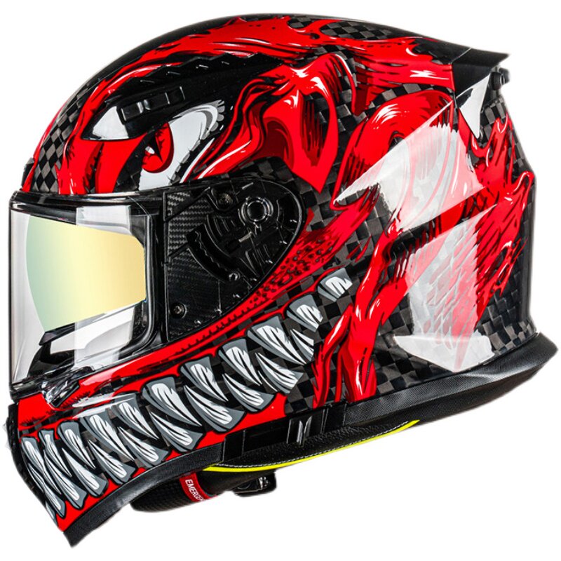 VCOROS Snake Tattoo Carbon Fiber Safety Helmet Locomotive Double Lenses Big Size Summer Anti-Fog Locomotive Full Armor Man 4 Light