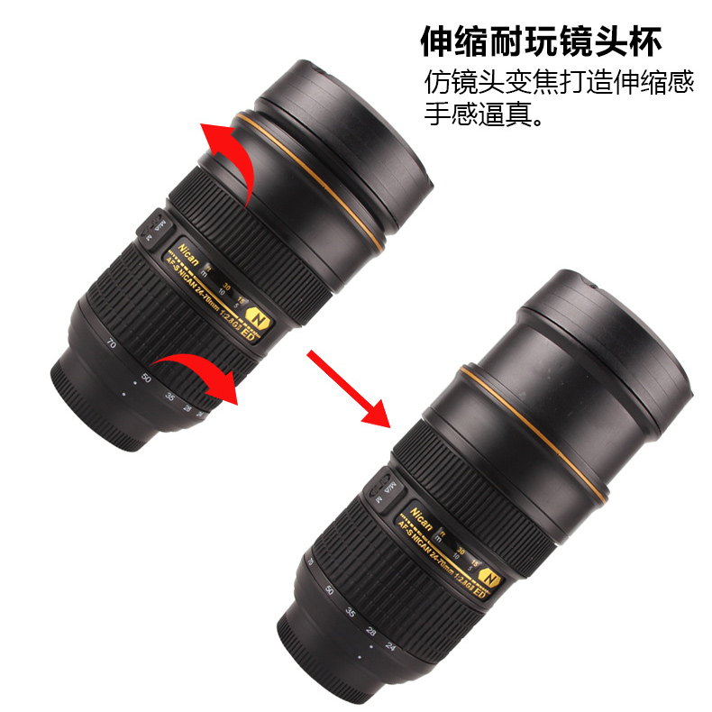 Creative camera cup Student portable handy coffee cup Personality trend gift Retractable monocular lens water cup