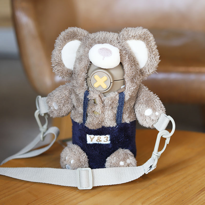 Korean version children's thermos cup cute plush cup cover 316 stainless steel student cup cross-body portable straw water cup
