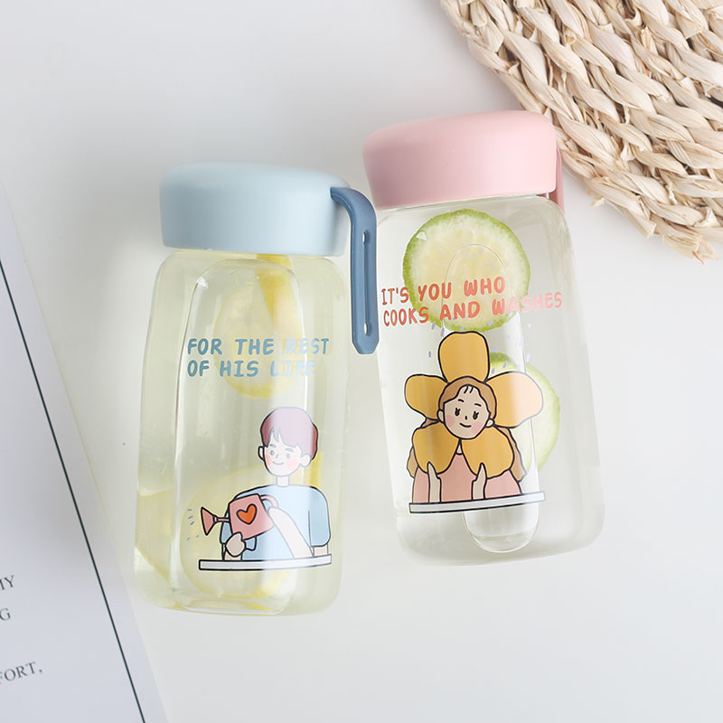 Simple and fresh Forest department transparent glass Male and female students cute portable water cup ins Harajuku wind heat-resistant cup