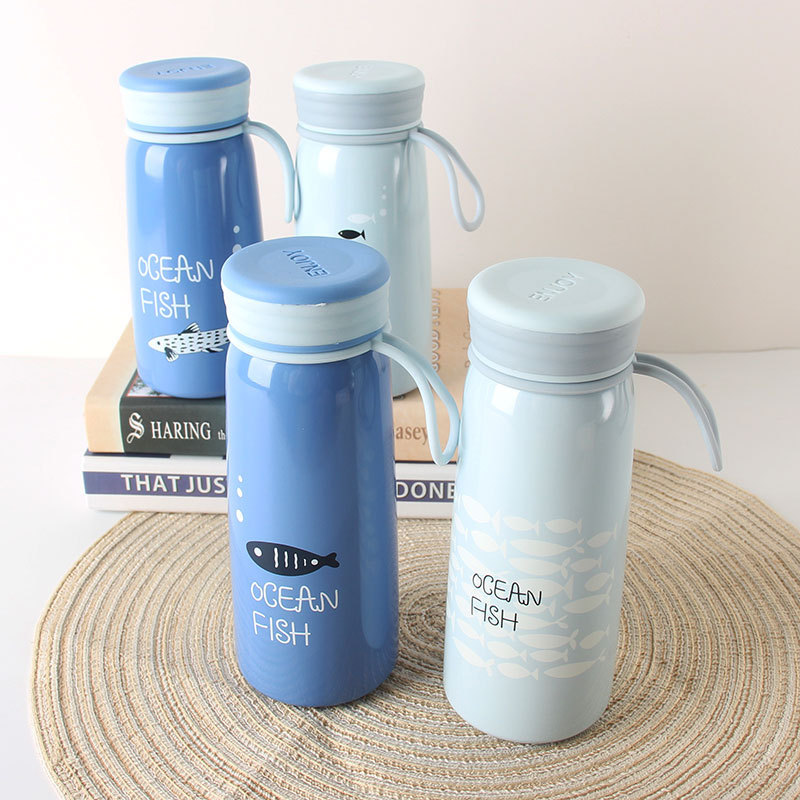 Han Edition Fresh Art Insulation Cup Creative Personality Cute With Lifting Rope Water Cup Brief male and female student portable cup