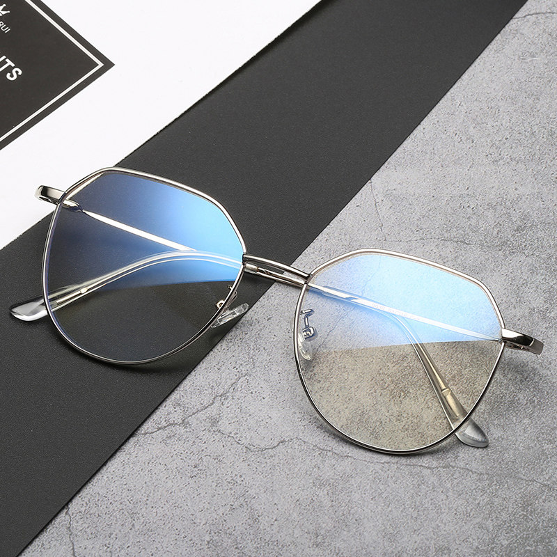 Radiation protection glasses Men's anti-blue light No degree gold wire flat mirror female computer round frame Myopia Eye Retro