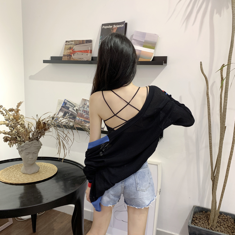 VK旗艦店 韓國風拼接撞色V領針織單品外套