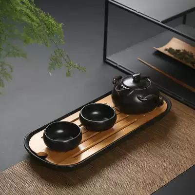 Dingyao black and white penguin pot set One pot two cups bamboo tray Mini small tea table Dry tea tray Travel tea set
