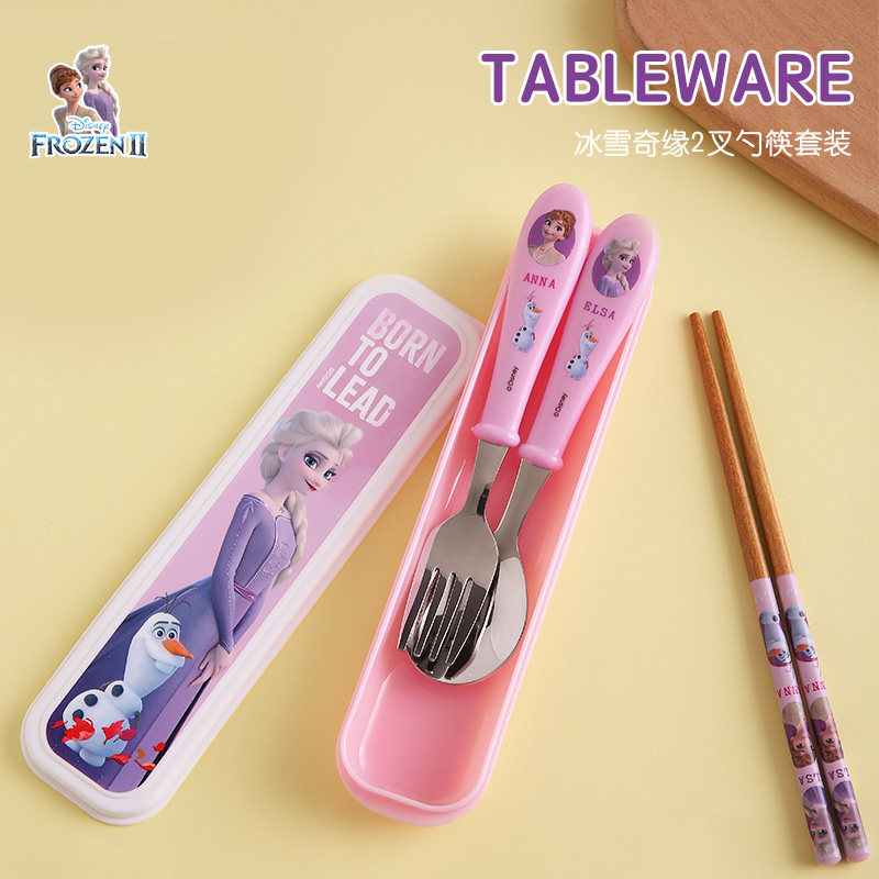 Children Cutlery Sets Baby 304 Stainless Steel Students Fork Spoon Chopsticks Three Sets Cute Cartoon Portable