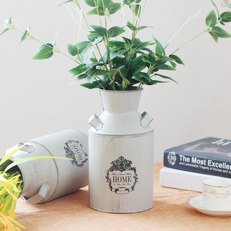 Retro tin flower barrel flower-flower barrel flower barrel detachable double ear floral flower shop decorated iron barrel flower pot dried flower bottle