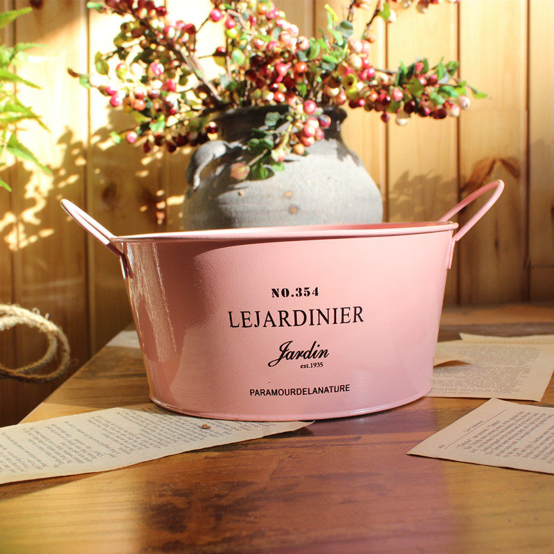 Pastoral tin flower pot Creative dining room desktop fruit basin storage trash can Living room fleshy flower pot Golden Ge flower bucket