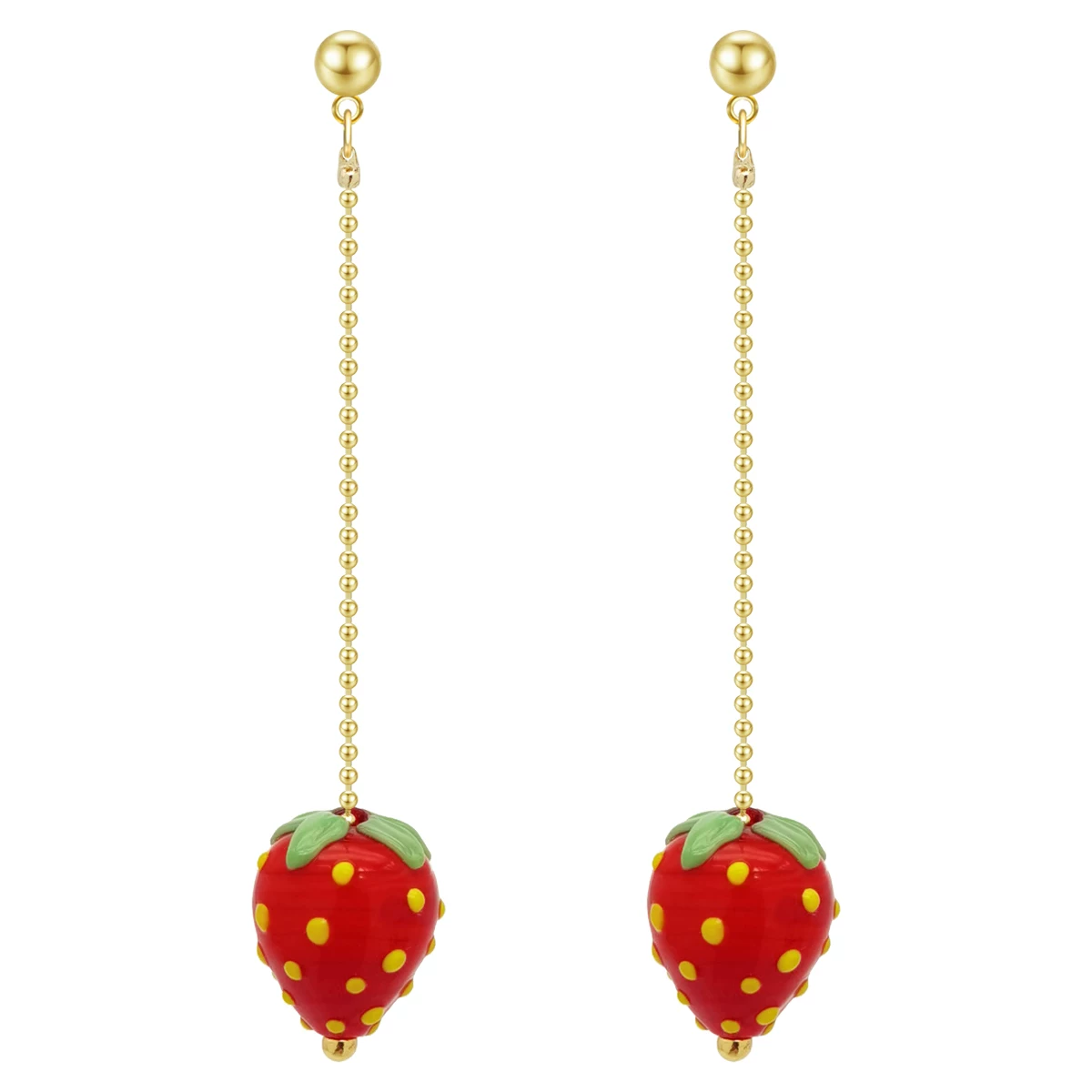 Genuine red strawberry, earrings, ear clips, silver 925 sample