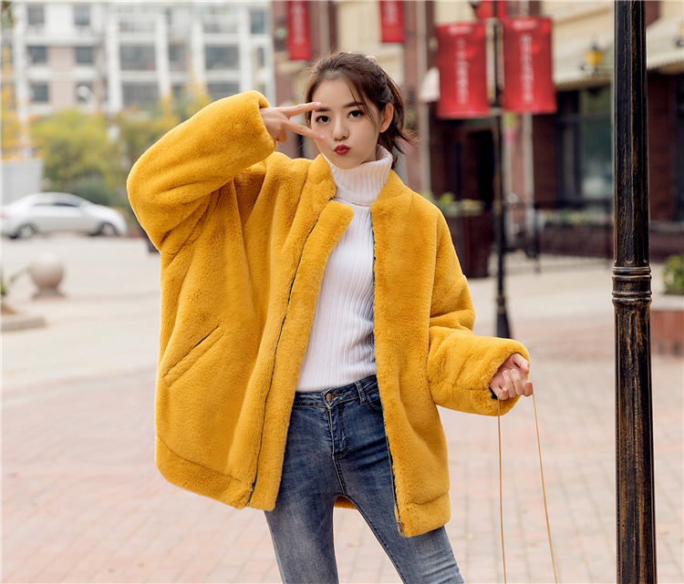 Áo khoác lông mùa đông 2018 mới của Hàn Quốc trong chiếc áo dài nữ rộng rãi, ấm áp giả nước lông nhung áo khoác da lộn lót lông nữ