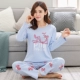 Bộ đồ ngủ dài tay cho phụ nữ mùa xuân và mùa thu cotton phù hợp với hai mảnh đồ ngủ cao cấp