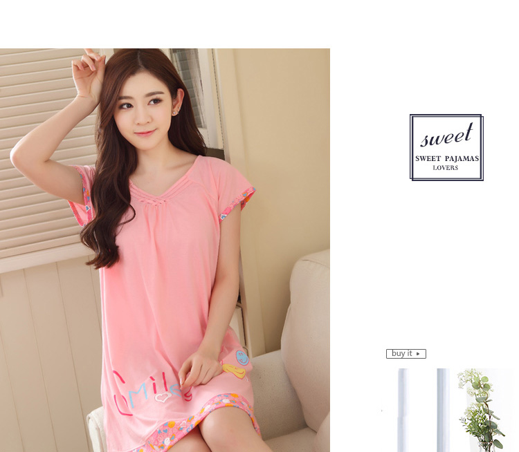 Bộ đồ ngủ ngắn tay cotton mới của Hàn Quốc phụ nữ mùa hè váy ngủ gợi cảm cho bà bầu lỏng lẻo XL ngọt ngào sinh viên tươi áo ngủ đẹp