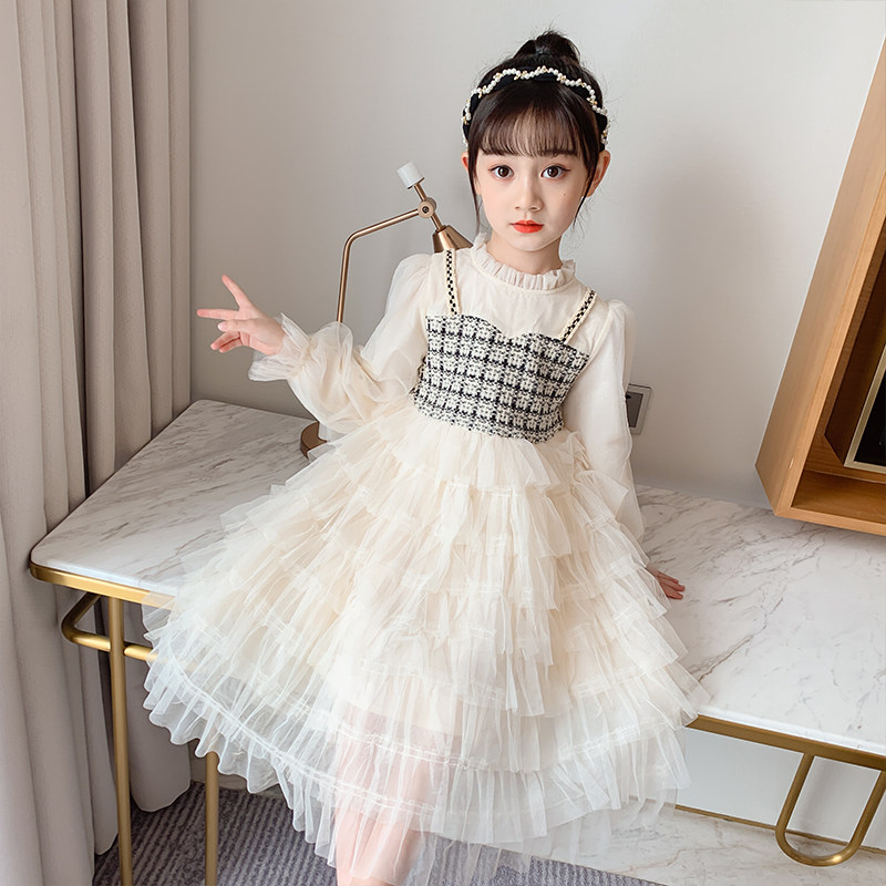 Girls' autumn dress 2022 new western style medium and big children's clothing girl early autumn long-sleeved cake princess skirt