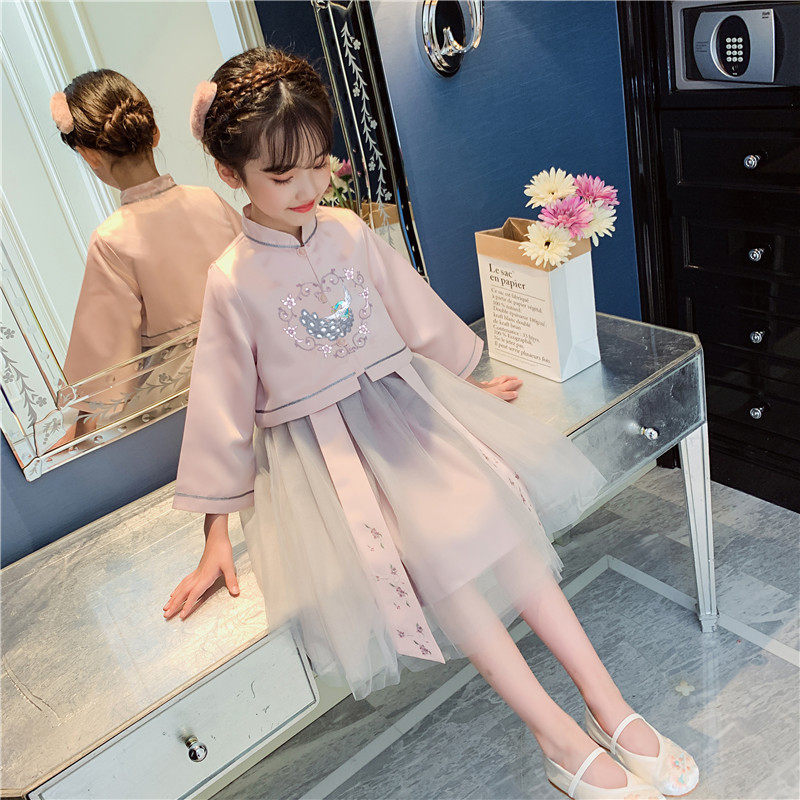 Hanfu girls 2022 autumn two-piece Chinese style dress children's fashion retro baby princess dress Tang suit