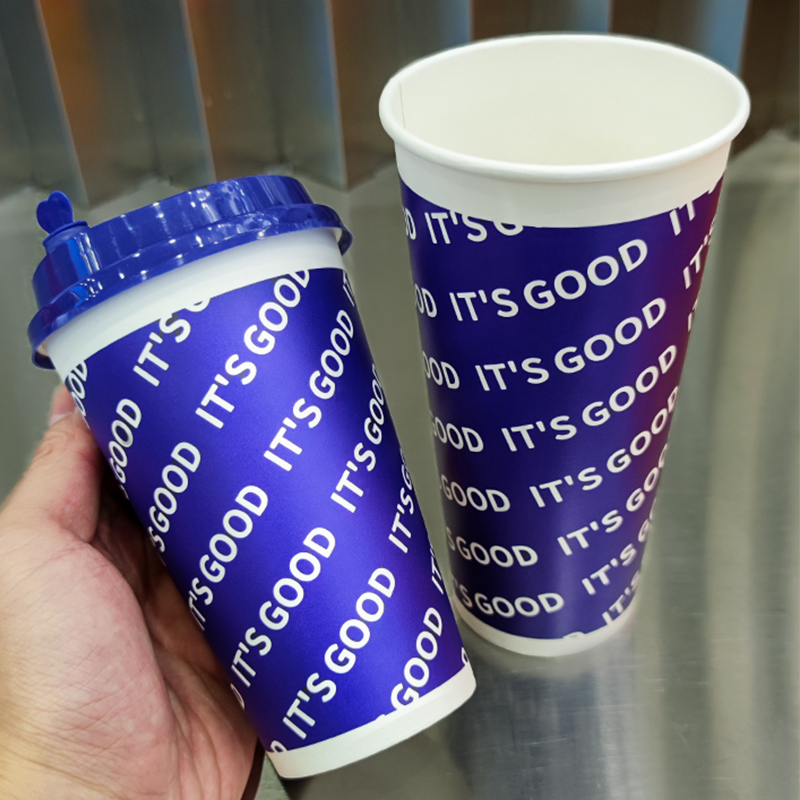 Milk tea paper cup Klein blue commercial hot drink disposable 500ml with lid packaged coffee cup custom logo
