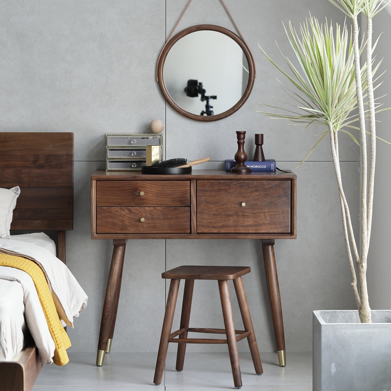 North American Black Walnut Dressing Table Light Luxury Nordic All-solid wood Furniture Japanese Cosmetic Table Modern Simple Small Household Type