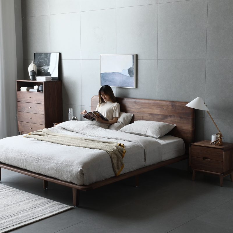 North American Black Walnut Bed Modern Simple All - Live Wood Bed 1 8m Master Bed Bed Nordic Log Bed