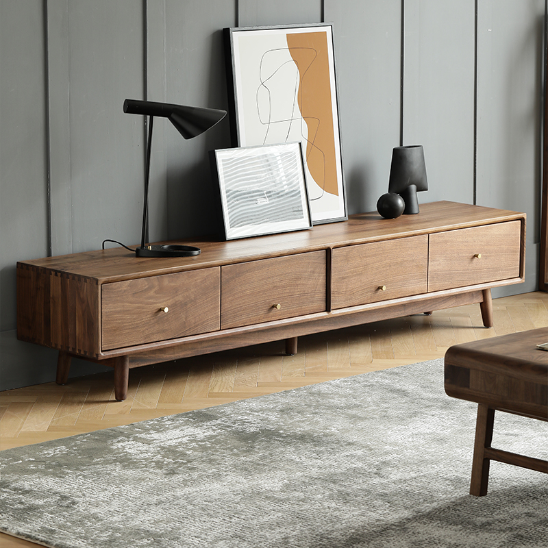 Nordic solid wood foyer cabinet modern minimalist light luxury Japanese black walnut solid wood TV cabinet living room furniture log
