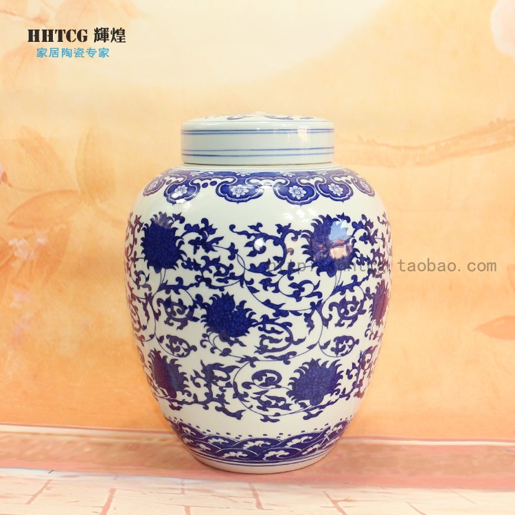 Jingdezhen blue and white ceramic storage jar rice jar Decorative porcelain jar Sealed jar Egg jar 10 kg wine jar