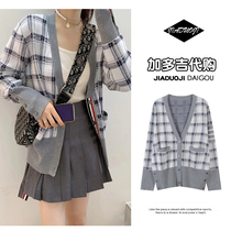 Thom browne autumn womens trend plaid V-neck knitted cardigan slim slim and versatile casual TB jacket