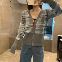 Spring and autumn Thom Browne color four-bar V-neck wool sweater tb classic cardigan sweater jacket for men and women