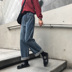 Quần jeans nữ xuân hè 2018 phiên bản mới của Hàn Quốc đã mỏng eo cao, quần ống rộng ống rộng Hồng Kông có hương vị quần dài retro quần sooc bò nữ Quần jean