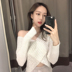 Mùa thu mới rỗng cổ chữ V áo len dài tay áo thun nữ cổng gợi cảm gợi cảm thời trang áo len mỏng áo dệt kim Áo len cổ chữ V