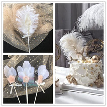 Feather Decoration Pearl Feather Cake Decoration Plug-in Ostrich Fur Fluke Hair Inserts Creative Baking Subject Dessert