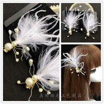 New minimalist Alloy Water Drill Pearl Feather Hair Clip Sharp Mouth Clip Korean Version Bridal Accessories Hair Clip Edge Clip Hair