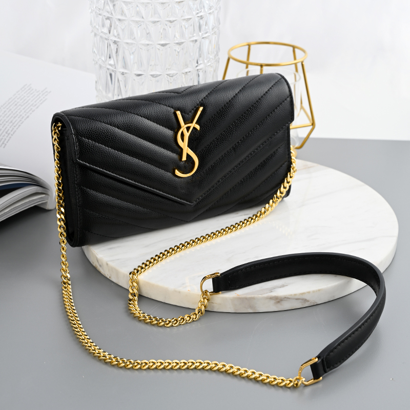 Suitable for Ysl Black Wallet Modification Shoulder Strap, Genuine Leather Inner Lining Accessory Bag Strap, Wallet Converted to Chain Bag, Crossbody Bag Chain