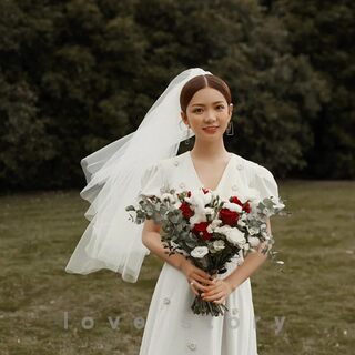 头纱头饰超仙森系简约网红拍照道具女生领证登记婚纱小头纱求婚白