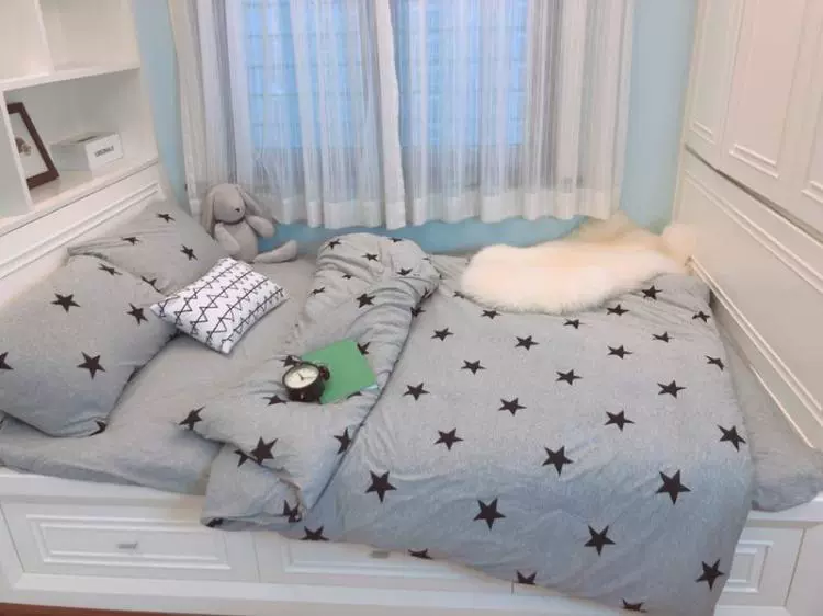 ins Bắc Âu trần trụi ngôi sao năm cánh Tianzhu bông đan gia đình của giường bốn bông bộ comforter giường bằng vải cotton doanh nghiệp - Bộ đồ giường bốn mảnh
