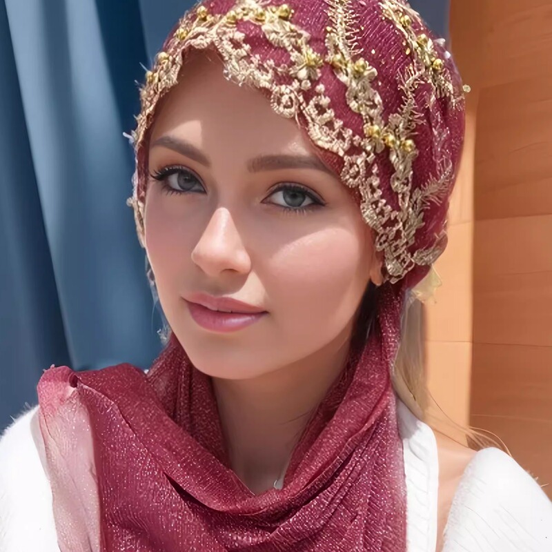 Trendy Gauze Scarf New Style Headscarf Ice Silk Embroidered Rhinestone Hat Women's Convenient Head Covering Tie Scarf Xinjiang Headscarf Trendy Gauze Scarf New Style Headscarf Ice Silk Embroidered Rhinestone Hat Women's Convenient Head Covering Tie Scarf Xinjiang Headscarf