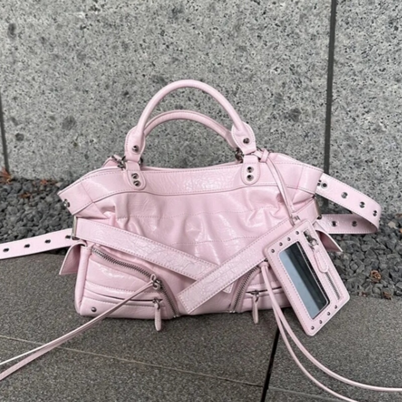 Korean-Style Niche Fashion Oil-Waxed Leather Handbag, Shoulder Bag, Crossbody Motorcycle Bag for Women, Large Capacity Commuter Tote Bag, Lazy Style