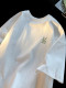 Embroidered Heavy 100% Cotton Short-Sleeve T-Shirt for Men, Trendy Brand ins Loose Fit Summer Leaf Embroidery T-Shirt Top