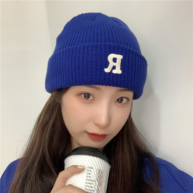 Jesenný a zimný teplý všestranný párový pulóver vlnená čiapka Pletená čiapka s písmenom R_voghion.com