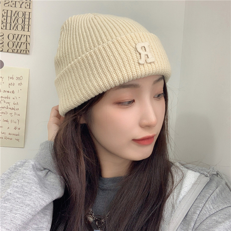 Jesenný a zimný teplý všestranný párový pulóver vlnená čiapka Pletená čiapka s písmenom R_voghion.com