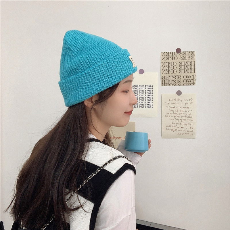 Jesenný a zimný teplý všestranný párový pulóver vlnená čiapka Pletená čiapka s písmenom R_voghion.com