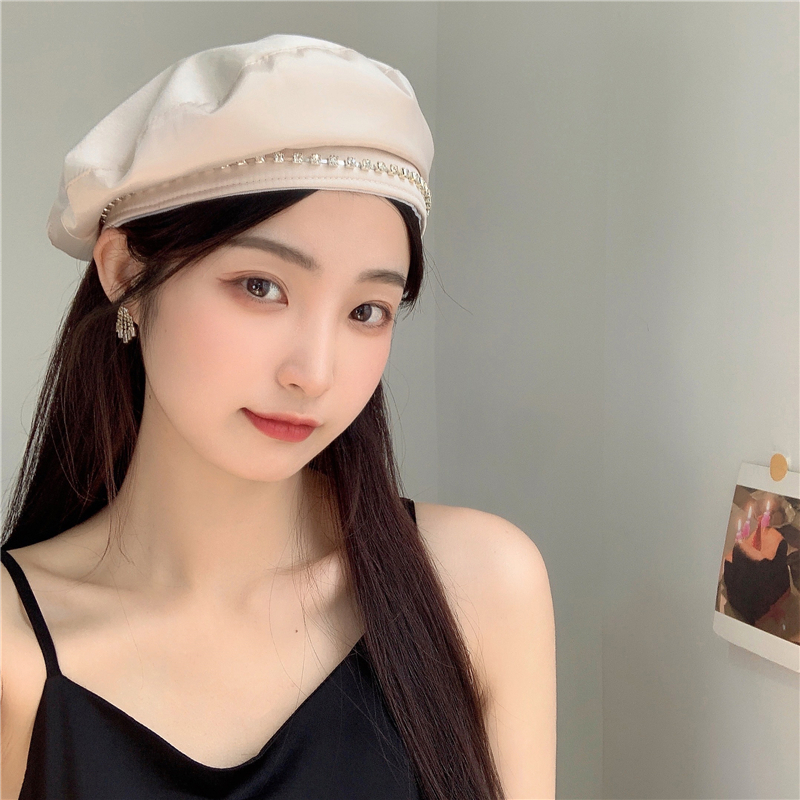 心机拉满~水钻轻薄透气贝雷帽女日系复古蝴蝶结优雅时髦画家帽潮详情6