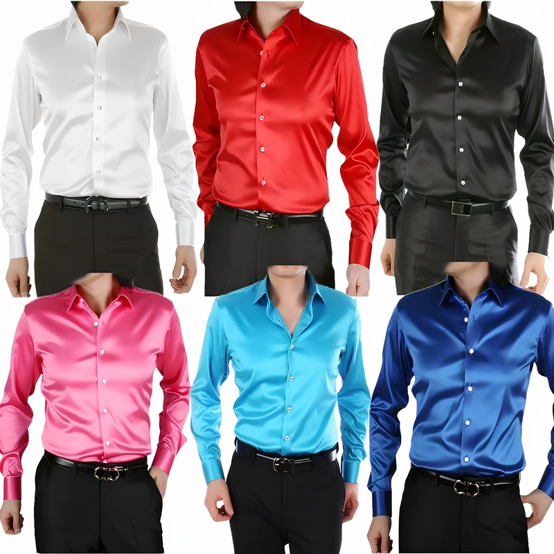 Square Dance Performance Colorful Shiny Shirt Performance Costume Ultra-Shiny Smooth Satin Shirt Men's Glossy Silk Fabric Square Dance Performance Colorful Shiny Shirt Performance Costume Ultra-Shiny Smooth Satin Shirt Men's Glossy Silk Fabric