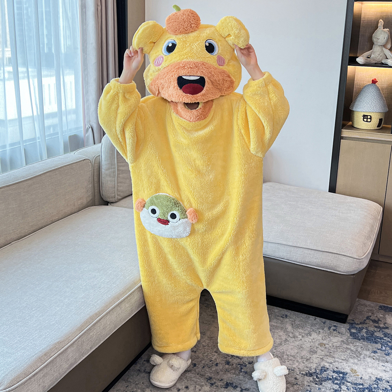 Funny Capybara Lulu One-Piece Pajamas Autumn and Winter Coral Velvet Warm Sleeping Bag for Boys and Girls Kidsren's Hooded Home Clothes