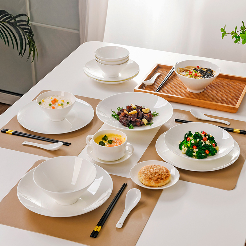 Bone China Housewarming Pure White Minimalist Tableware Set 2026 New Model Light Luxury High-End Bowls and Plates for Home Use Bone China Housewarming Pure White Minimalist Tableware Set 2026 New Model Light Luxury High-End Bowls and Plates for Home Use