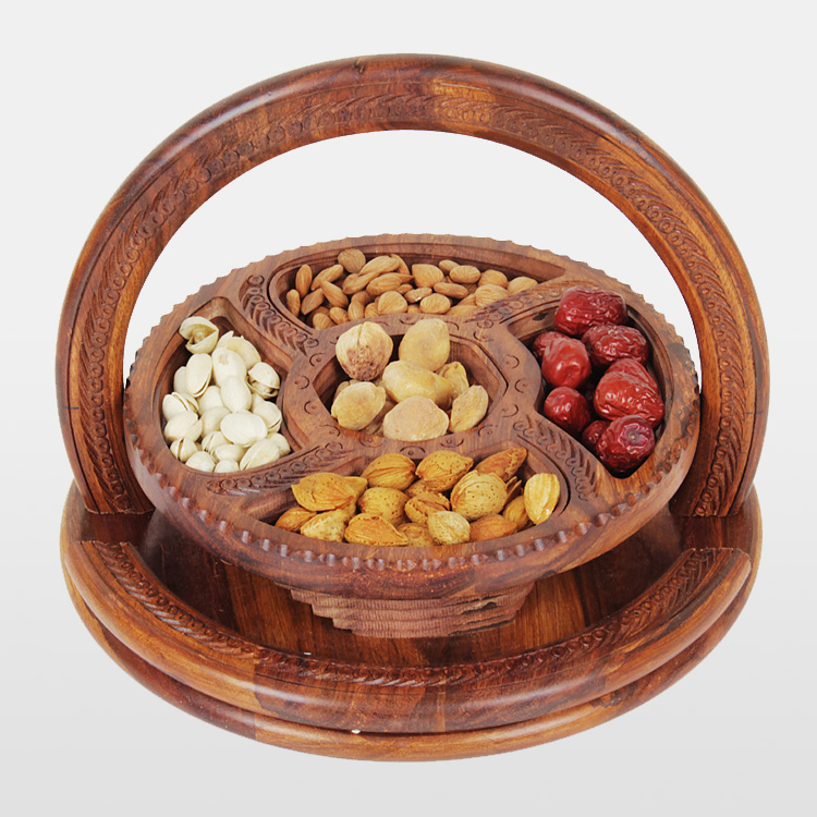 Dry fructose box folding cradle retro household fruit basket solid wooden creative snack plate