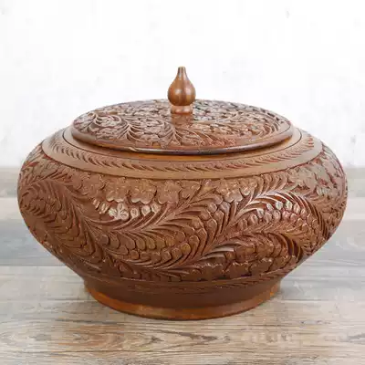 Solid Wood candy cans with lid candy tea box retro household kitchen grains storage tank wood carving storage tank ornaments
