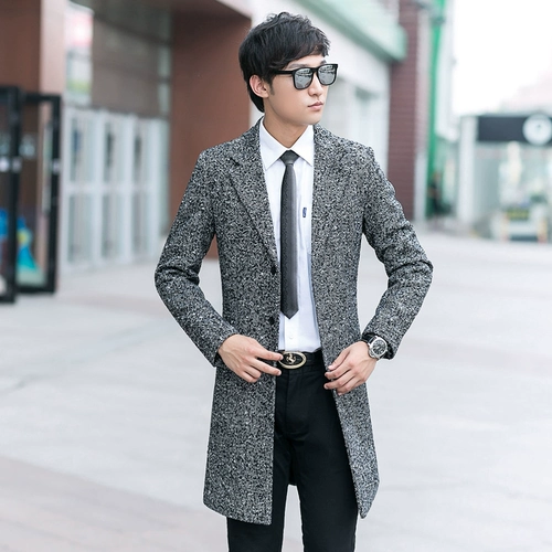 Осенняя демисезонная шерстяная длинная куртка в английском стиле для отдыха, плащ, средней длины, облегающий крой