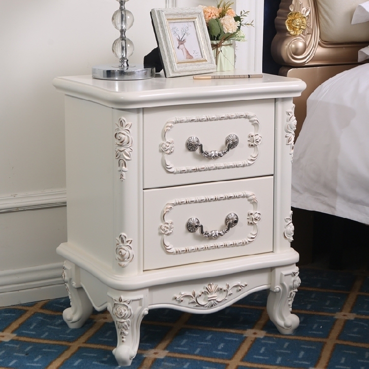 Simple European white bed cabinet Pastoral solid wood locker Bedroom bedside cabinet Full French chest of drawers Bucket cabinet