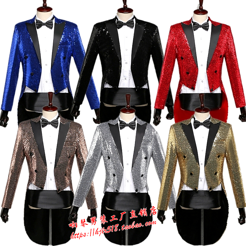 Sequin Swallowtail Suit Performance Suit Jacket Stage Host Dress Male Magician Conductor Dance Performance Costume Sequin Swallowtail Suit Performance Suit Jacket Stage Host Dress Male Magician Conductor Dance Performance Costume