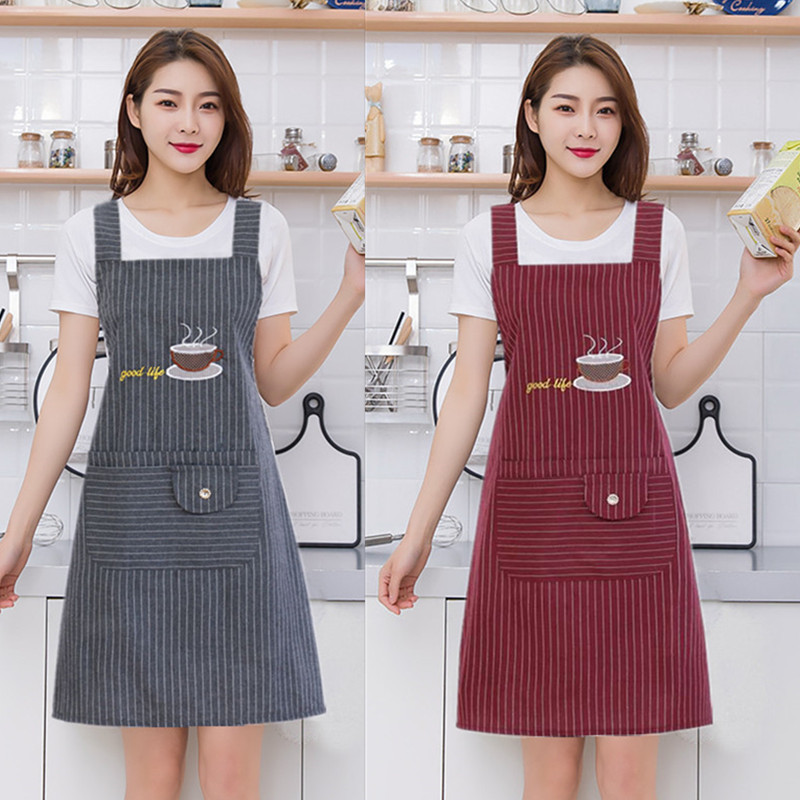 Pure Cotton Waterproof Apron with Straps for Kitchen Use, Fashionable for Women, Suitable for Work, Service Staff, Nail Salons, and Milk Tea Shops, with Printed Text Pure Cotton Waterproof Apron with Straps for Kitchen Use, Fashionable for Women, Suitable for Work, Service Staff, Nail Salons, and Milk Tea Shops, with Printed Text